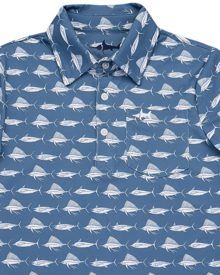 Inshore Performance Polo: Navy White Fish, that store