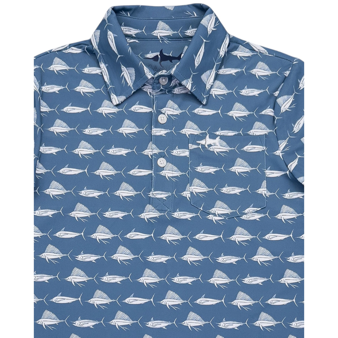 Inshore Performance Polo: Navy White Fish, that store