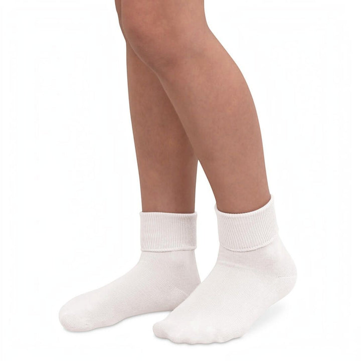 Jefferies white smooth toe turn cuff socks for kids, fold-over cuff, That Store