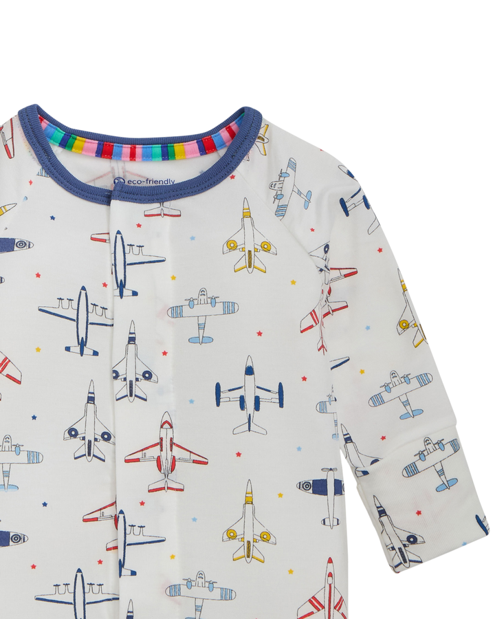 Children's long-sleeve shirt with airplane pattern on a white background