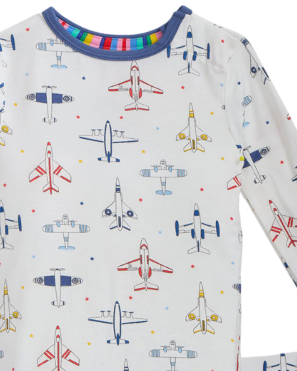 Long-sleeve shirt with airplane pattern on a white background