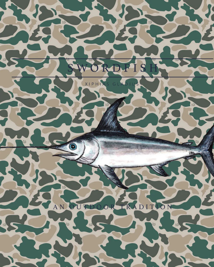 Kid's Pro Performance Hoodie T-shirt in Nuetral Break Point Camo with Swordfish, That Store, close
