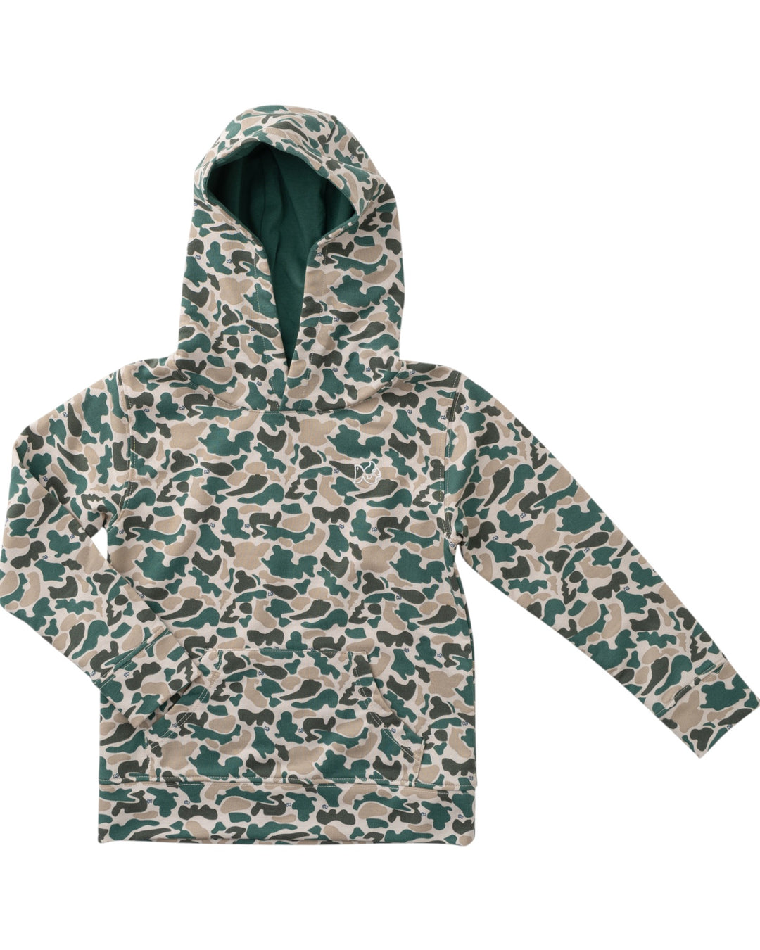 Kid's Pro Performance Hoodie T-shirt in Nuetral Break Point Camo with Swordfish, That Store, front