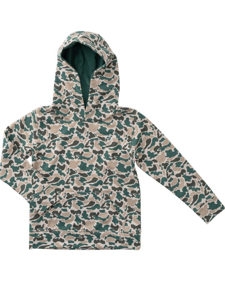 Kid's Pro Performance Hoodie T-shirt in Nuetral Break Point Camo with Swordfish, That Store, front