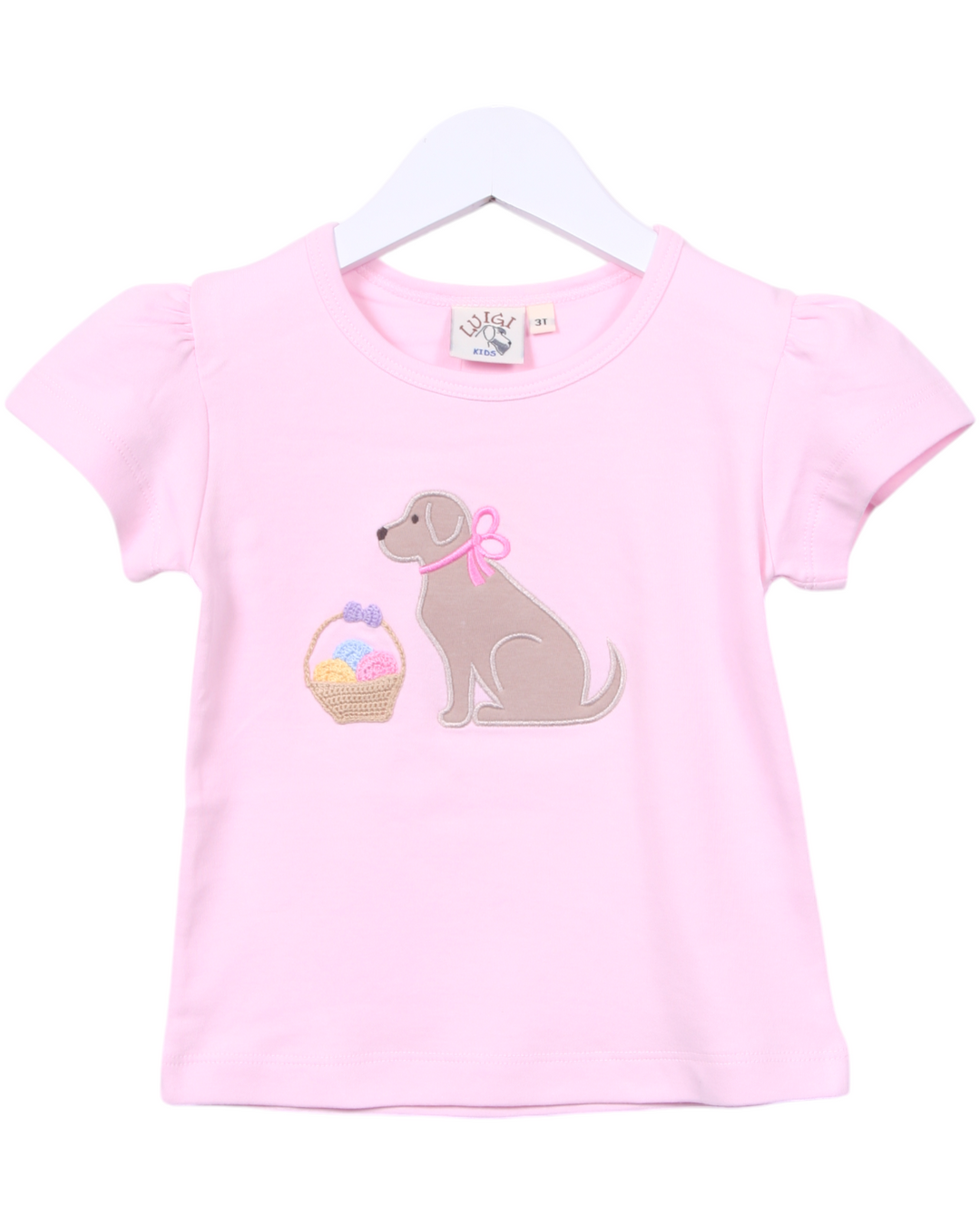 Lab with Easter Basket Girls Pink Shirt, Shop That Store, front