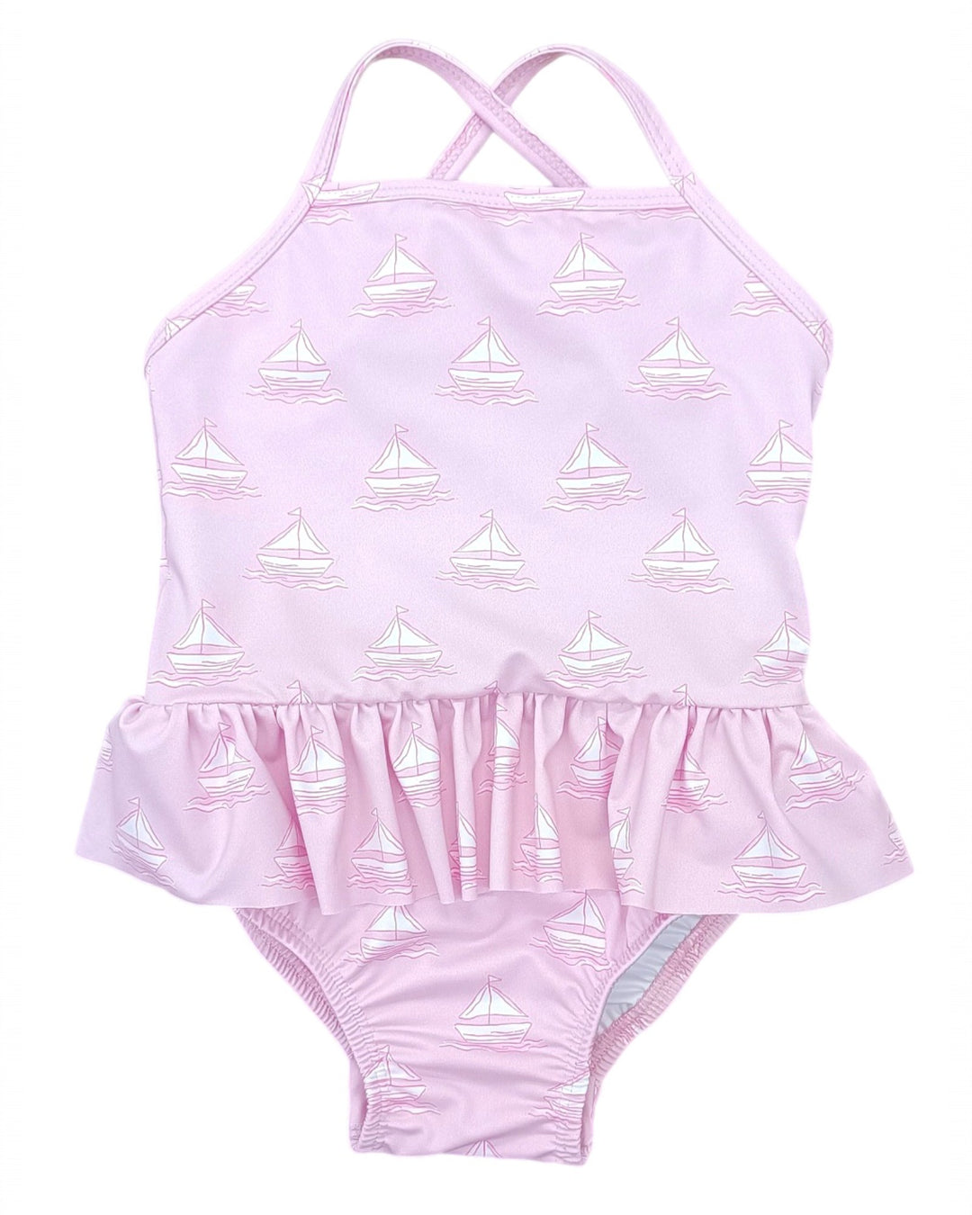 Lainey Set Sail Sailboat Skirted Girls One Piece Swimsuit, Shop That Store, front