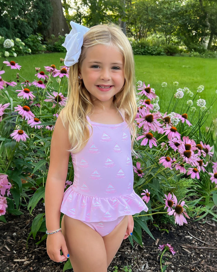 Lainey Set Sail Sailboat Skirted Girls One Piece Swimsuit, That Store, child