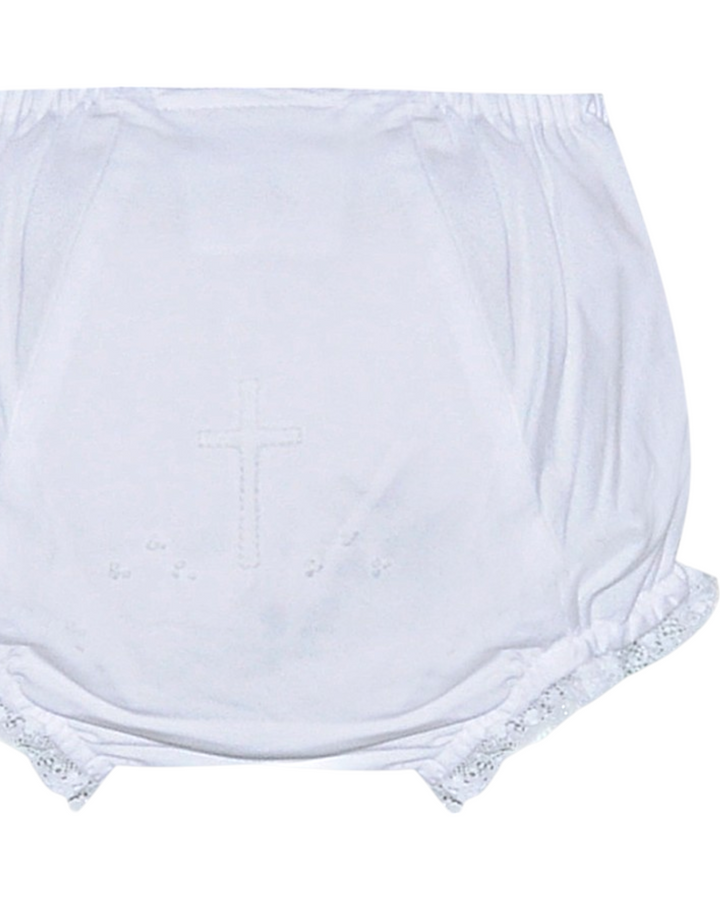 Landon Girls Diaper Cover: White Cross, That Store, close up