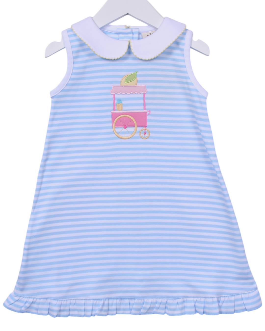 Lemonade Stand Cart Applique Blue Stripe Dress, That Store, front
