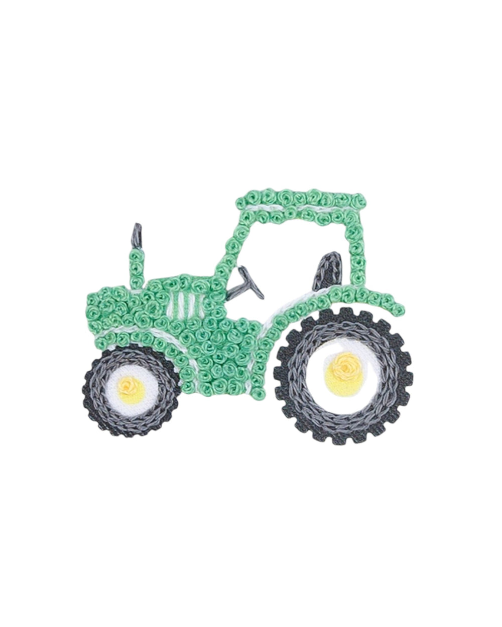 Green tractor made of interlocking rings on a white background