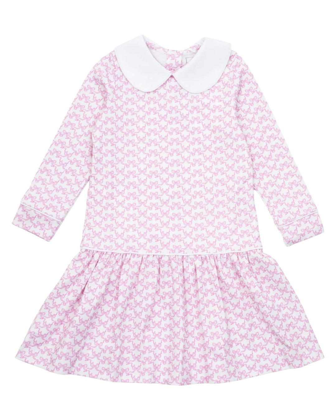 Pink floral dress with white collar on a white background