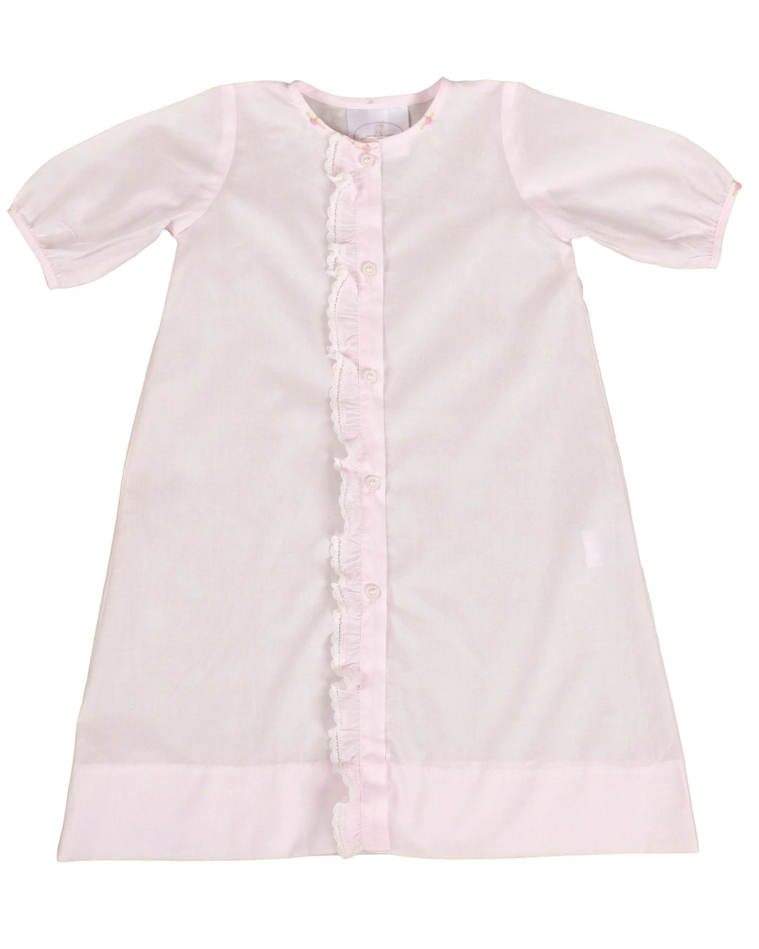 Pink baby dress with short sleeves on a white background