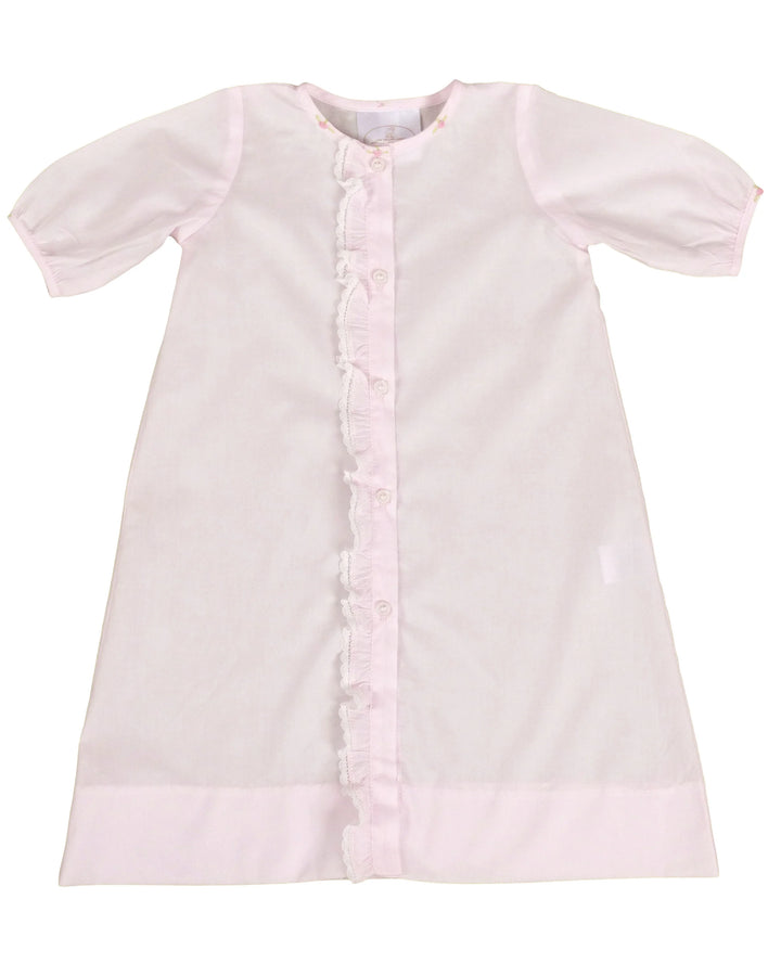 Pink baby dress with short sleeves on a white background