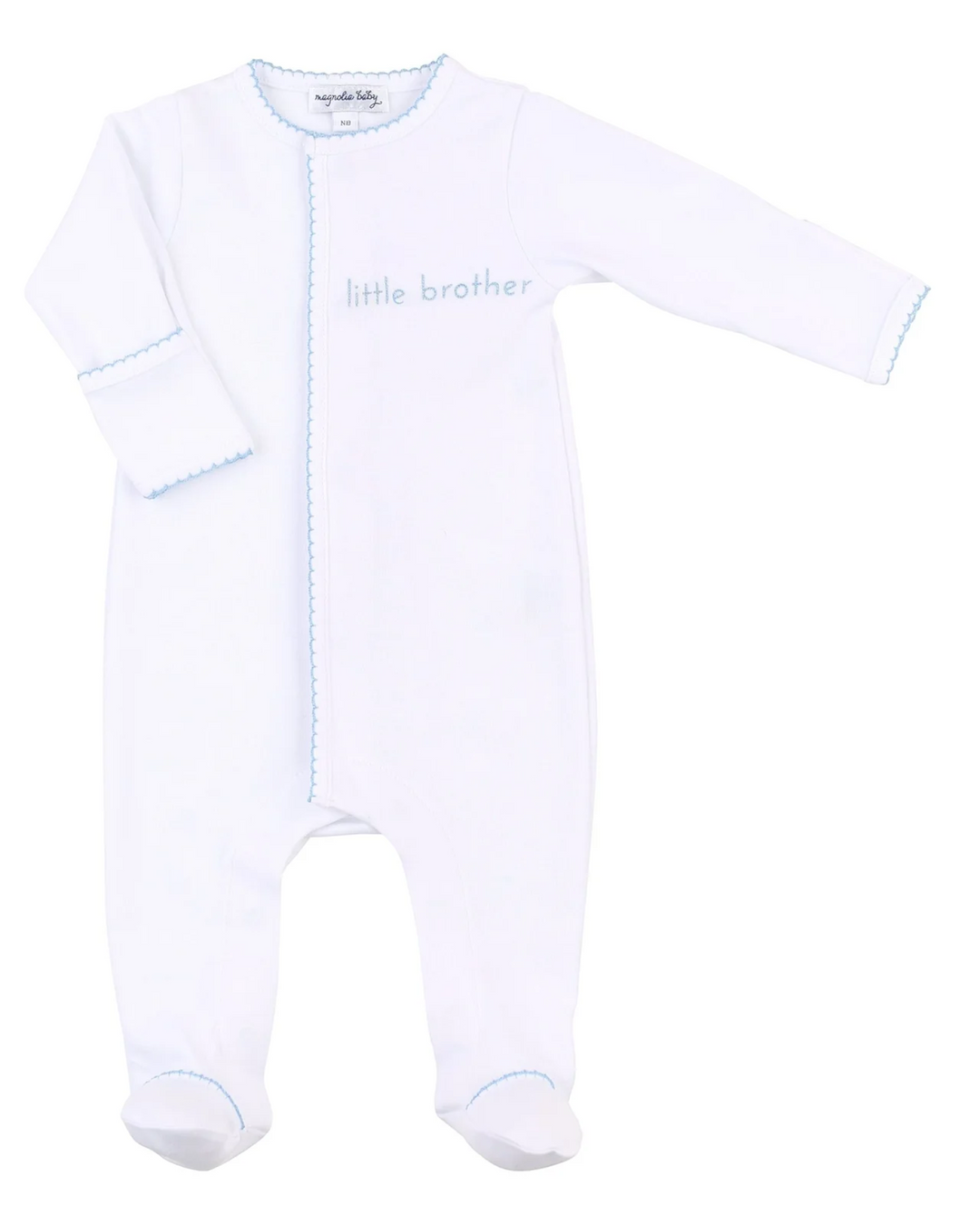 Little Brother Embroidered White/Blue Boys Footie, That Store