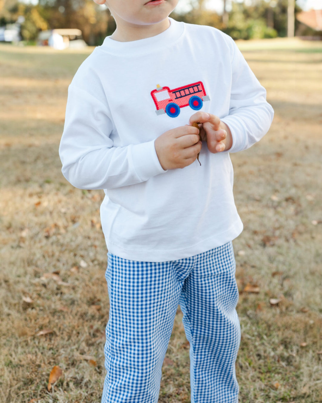 Little Engine Blue Check Boys Pant Set