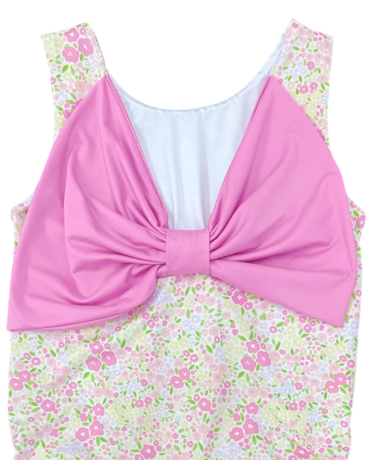 Lottie Fuchsia Floral Girls One Piece Swim, That Store, bow 2