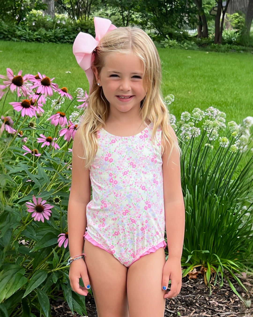 Lottie Fuchsia Floral Girls One Piece Swim, That Store, child front