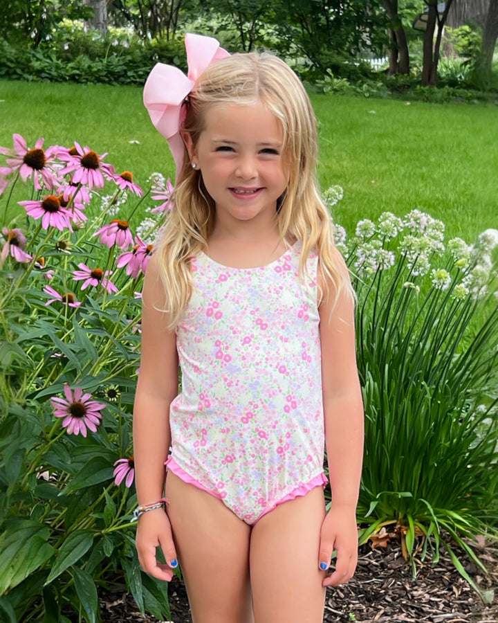 Lottie Fuchsia Floral Girls One Piece Swim, That Store, child front