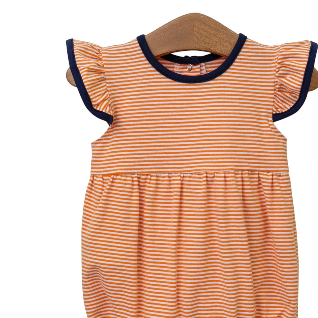 Lucy Game Day Girls Bubble- Orange Stripe/Navy, That Store, close