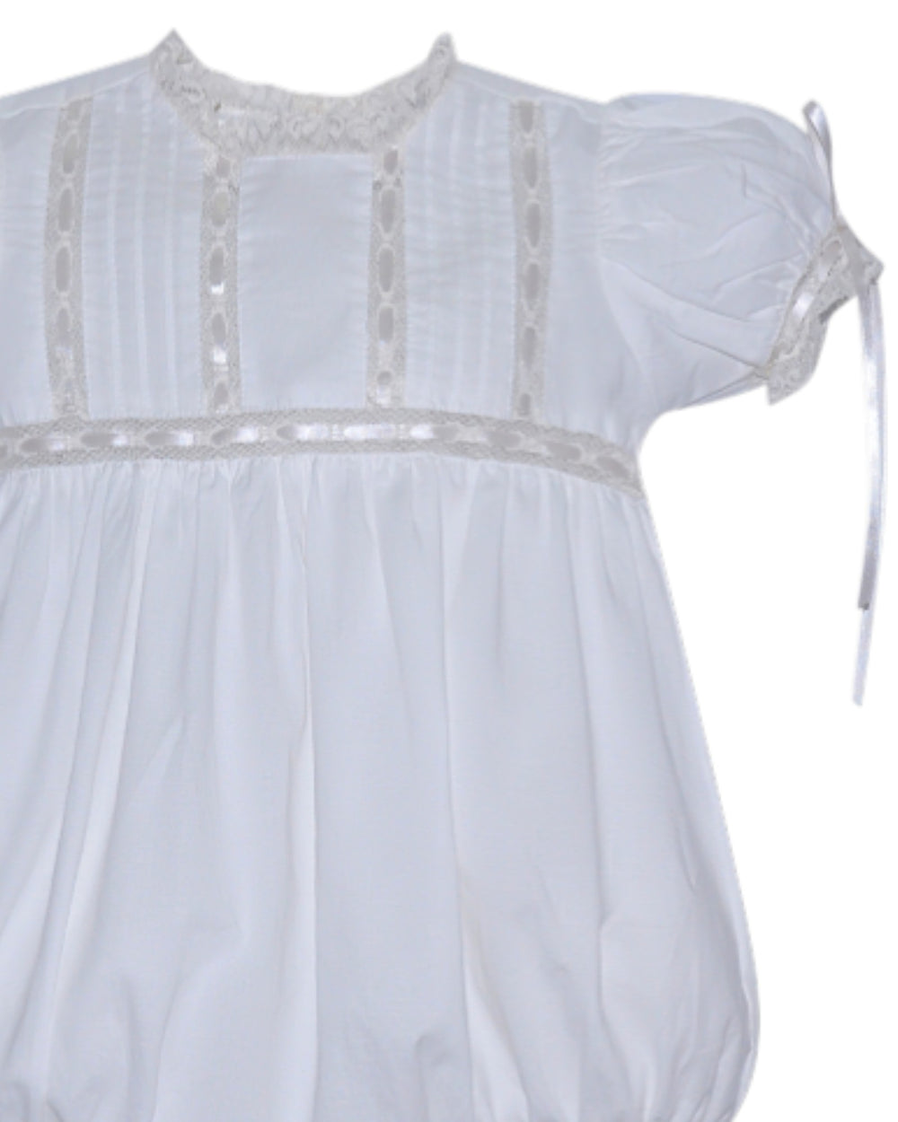 White dress with lace details on a white background