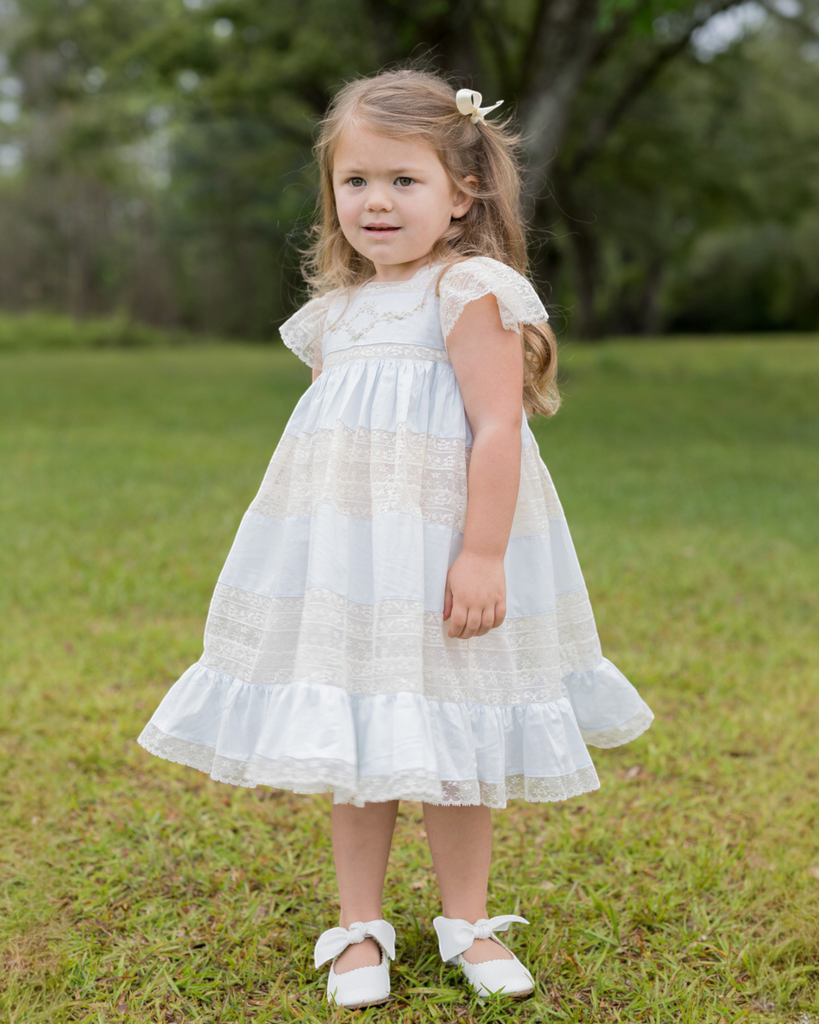 Mary Frances Ecru Lace Heirloom Dress: Blue 4