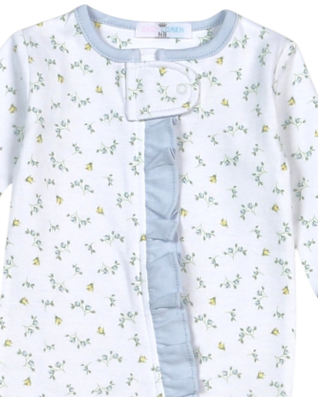 Mia Blue & Yellow Floral Pima Zipper Girls Blue Footie