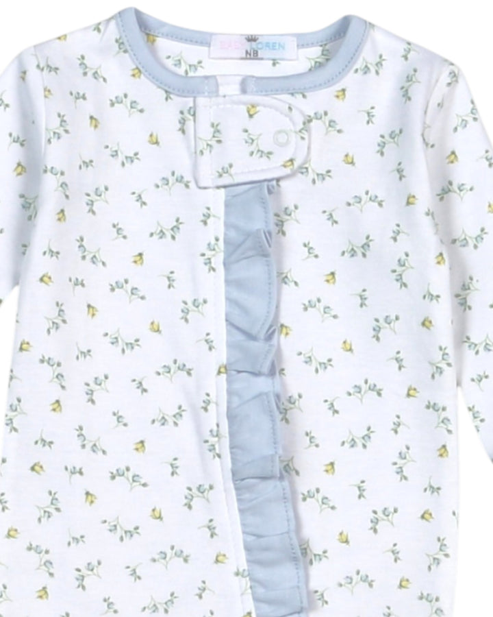 Mia Blue & Yellow Floral Pima Zipper Girls Blue Footie