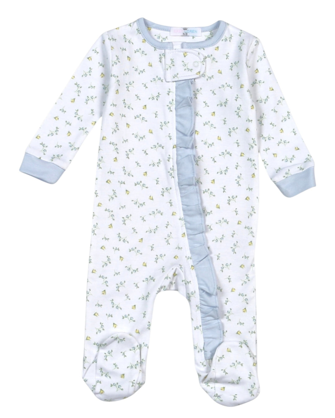 Baby onesie with floral pattern on a white background