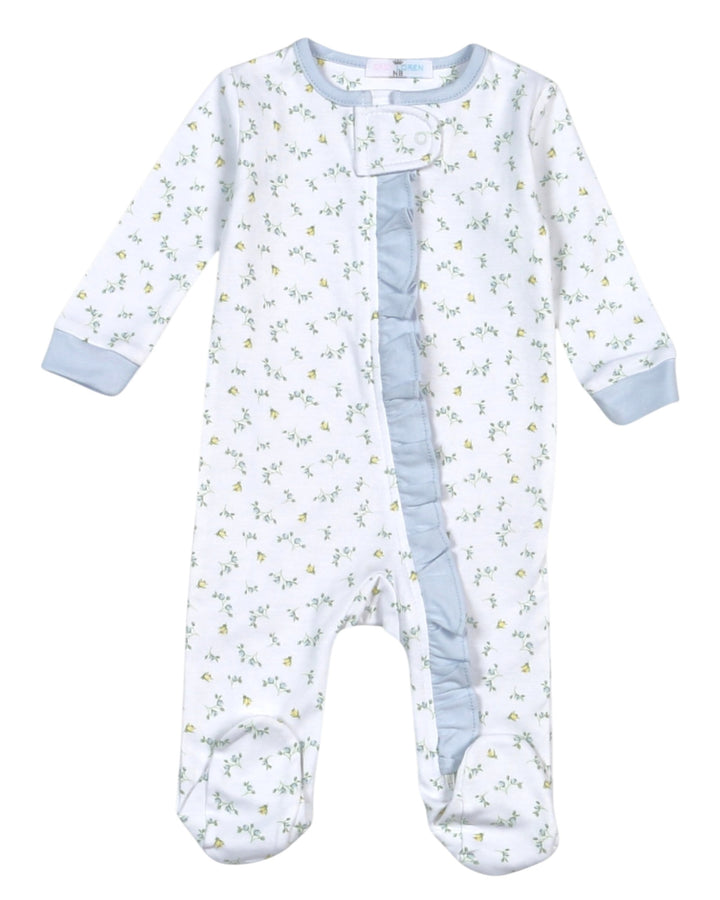 Baby onesie with floral pattern on a white background