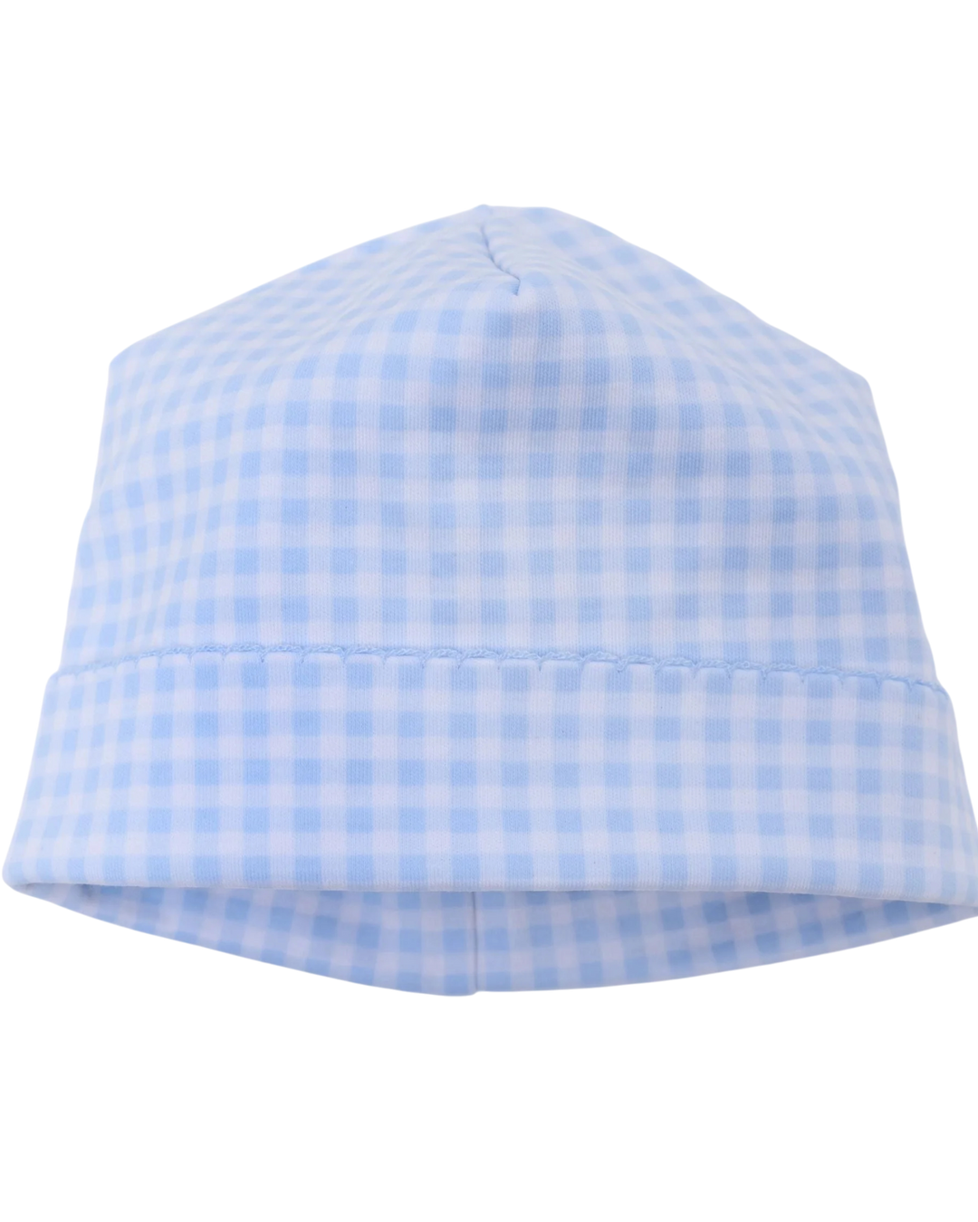 Blue checkered bucket hat on a white background
