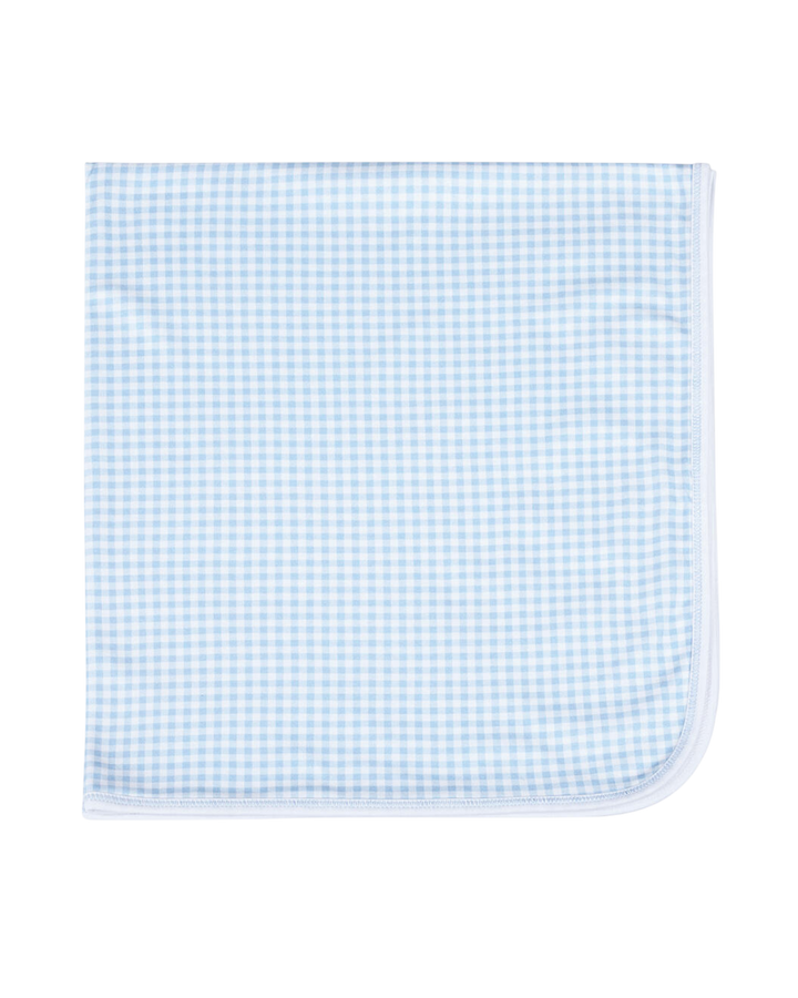 Blue checkered pouch on a white background