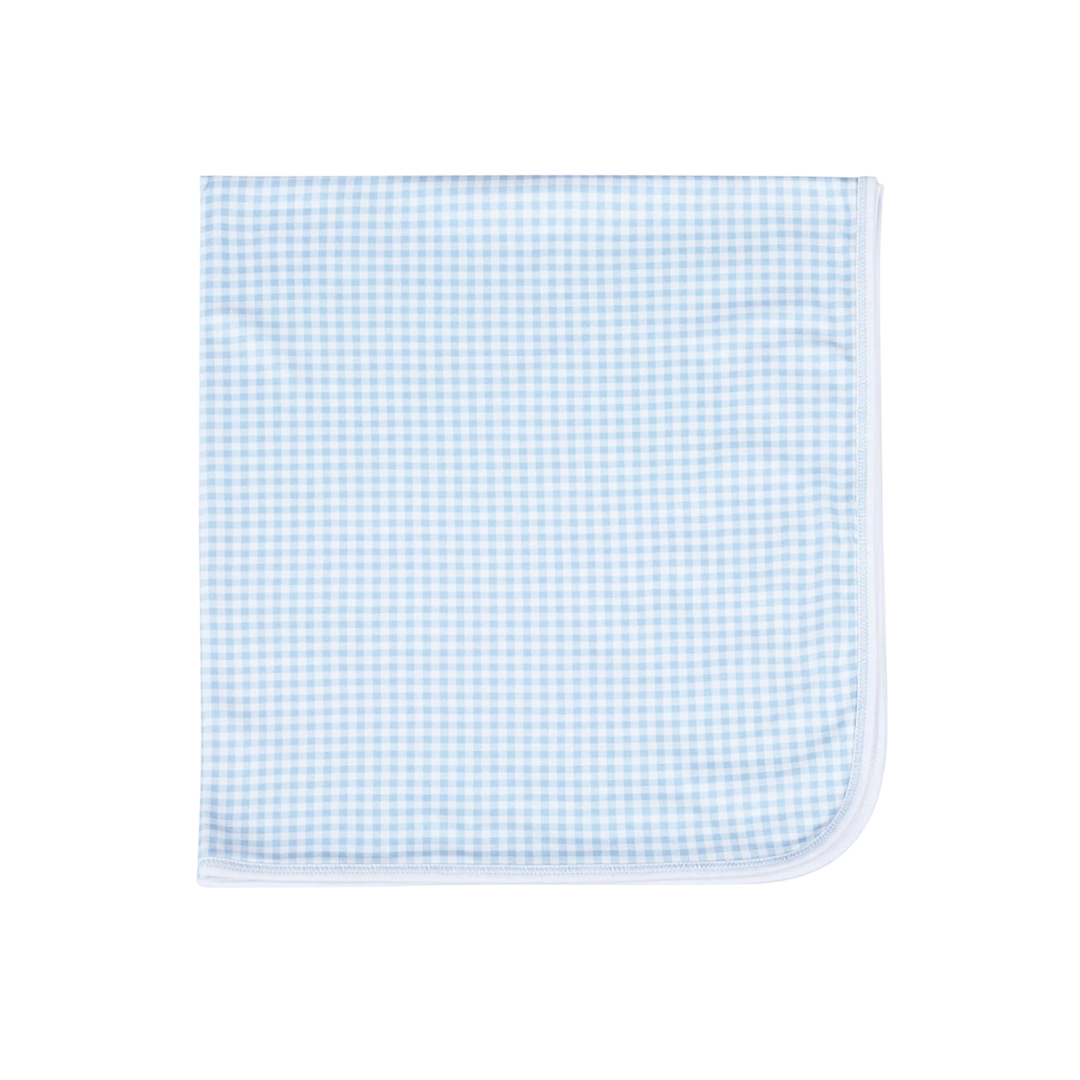 Blue checkered pouch on a white background
