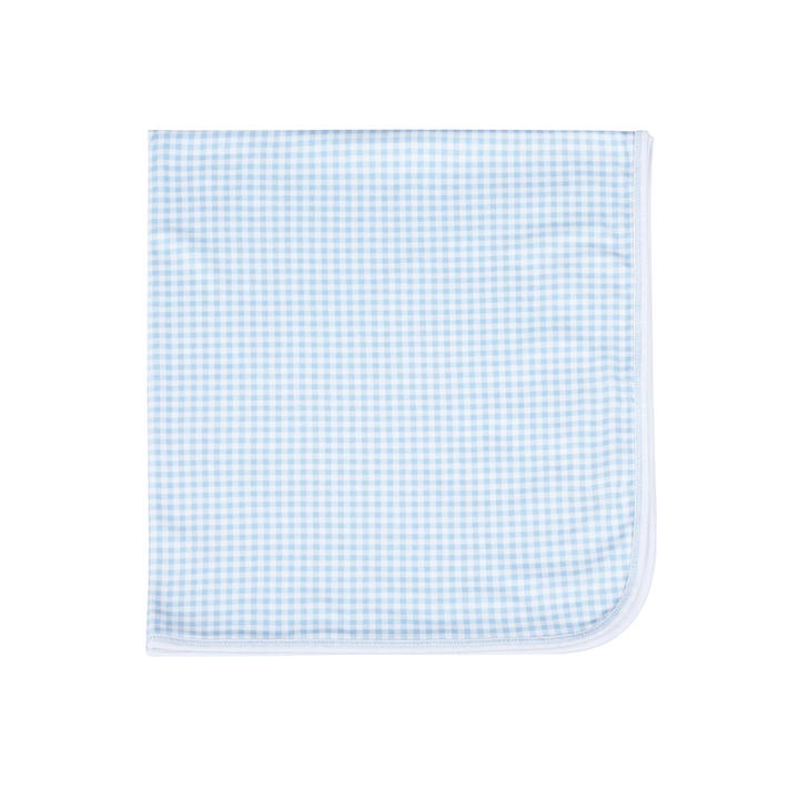 Blue checkered pouch on a white background