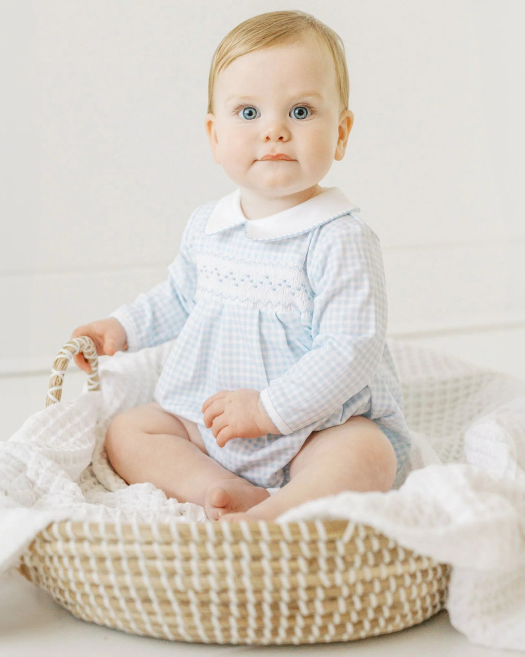 
Mini Checks Blue Smocked Collared L/S Boy Bubble, that store, child 1