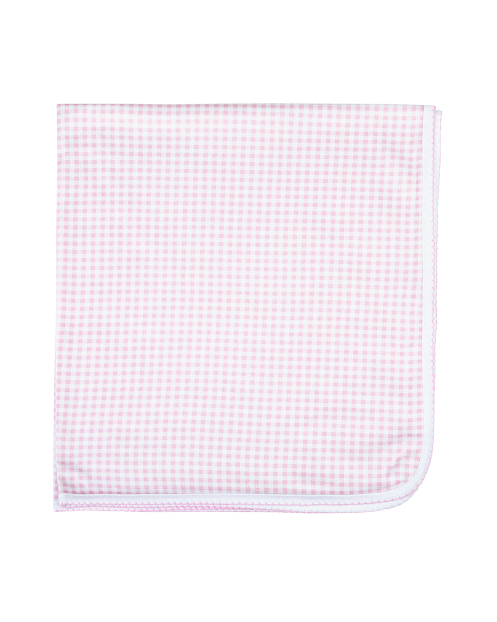 Pink and white checkered fabric on a white background