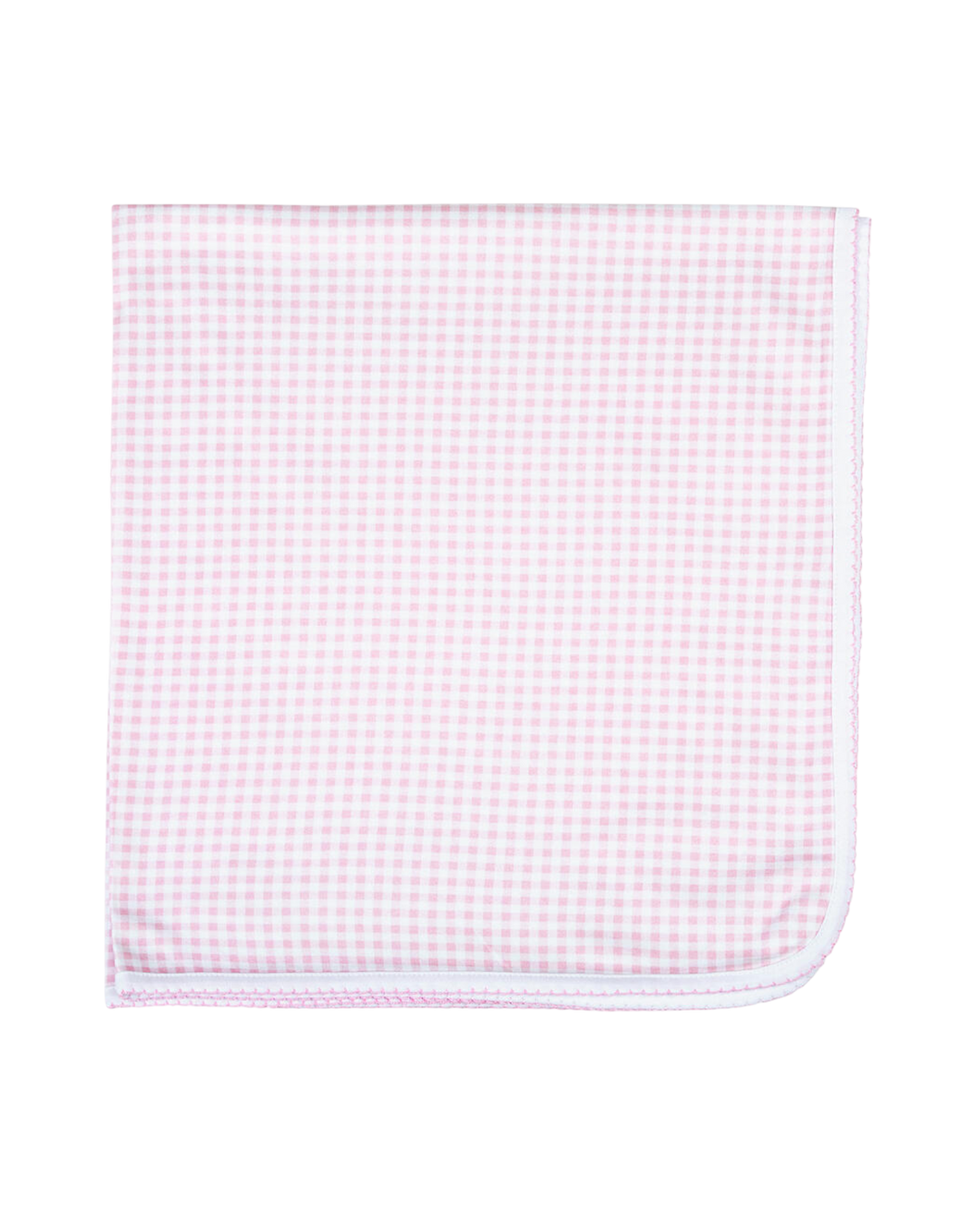 Pink and white checkered fabric on a white background