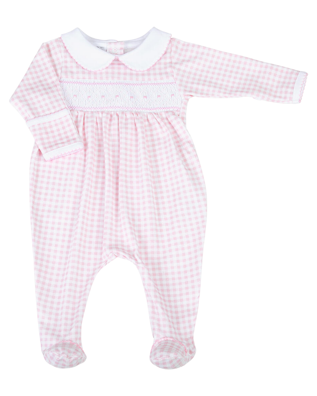 Mini Checks Pink Smocked Collared Girl Footie, that store, front