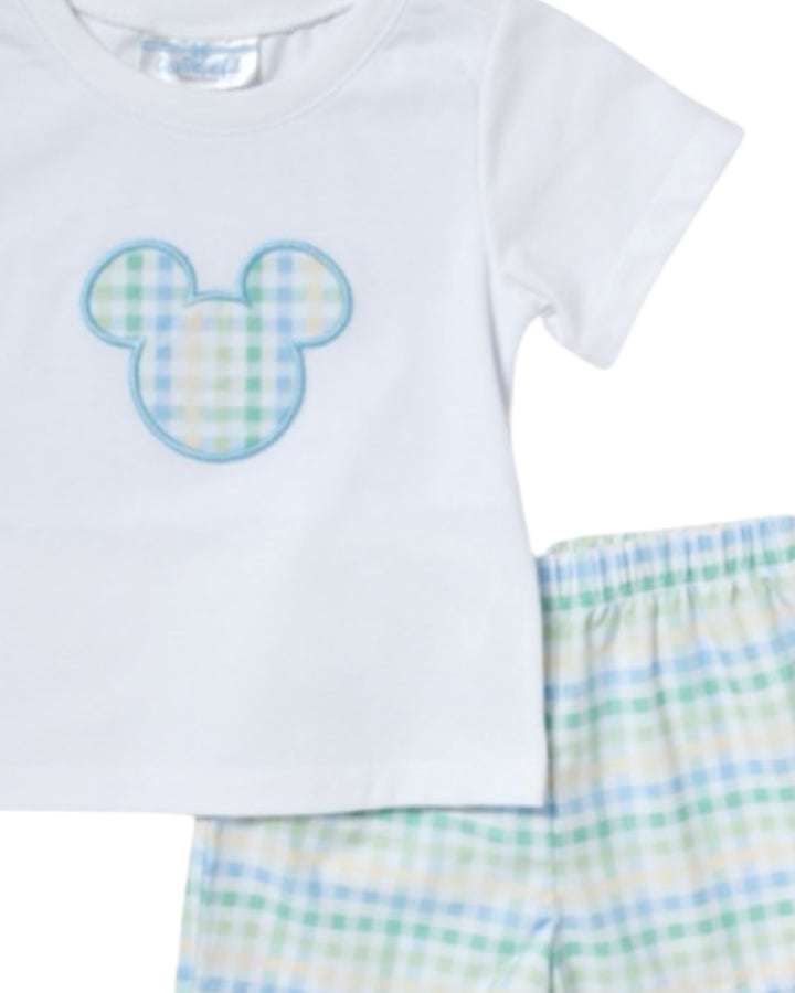 Mouse Blue Pastel Plaid Boys Short Set, Shop That Store, close up