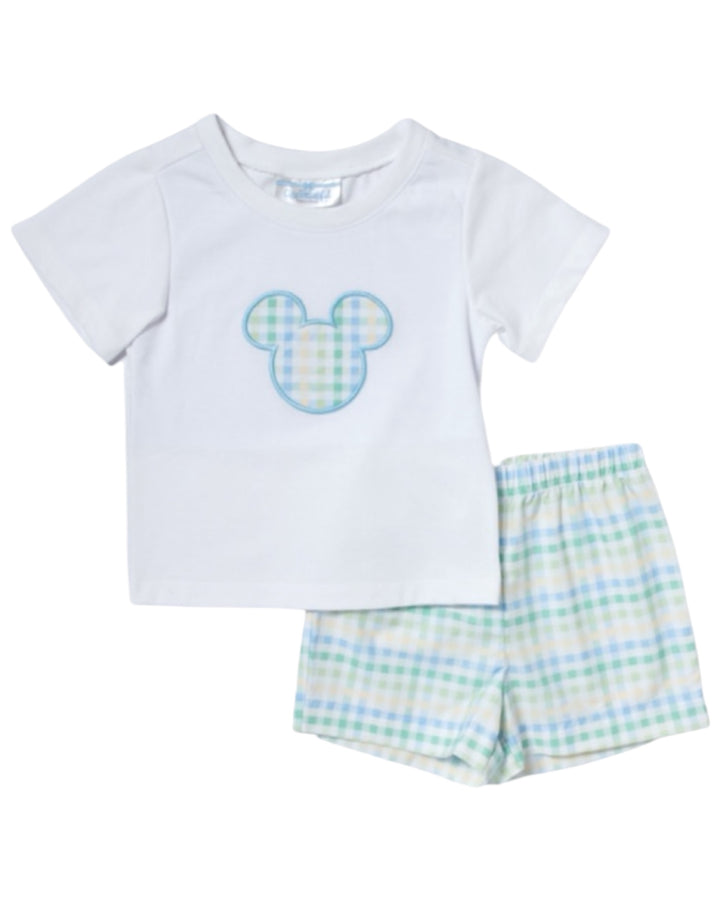 Mouse Blue Pastel Plaid Boys Short Set, Shop That Store, front