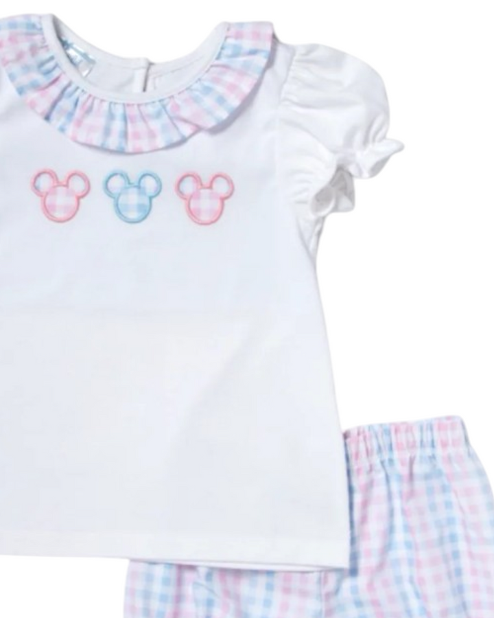 Mouse Pastel Pink and Blue Plaid Girls Bloomer Set , That Store, close up 1