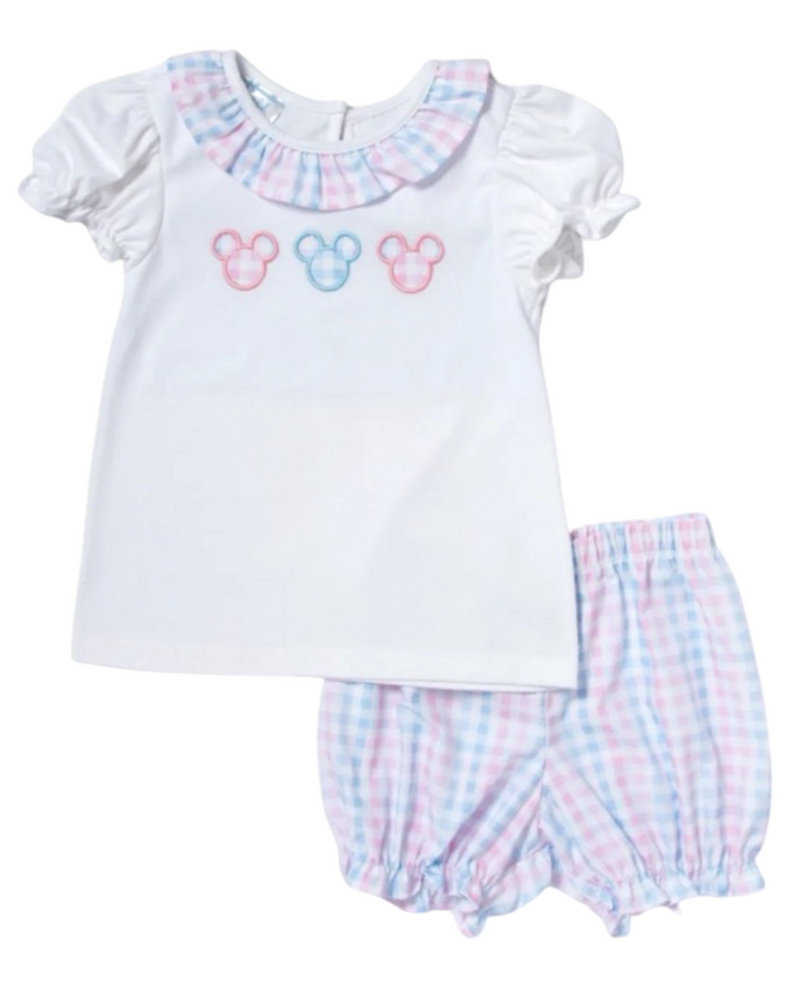 Mouse Pastel Pink and Blue Plaid Girls Bloomer Set , That Store, front
