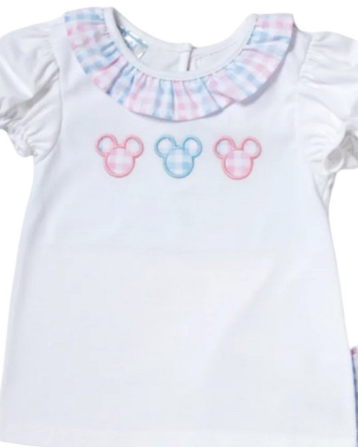 Mouse Pastel Pink and Blue Plaid Girls Bloomer Set, That Store, top