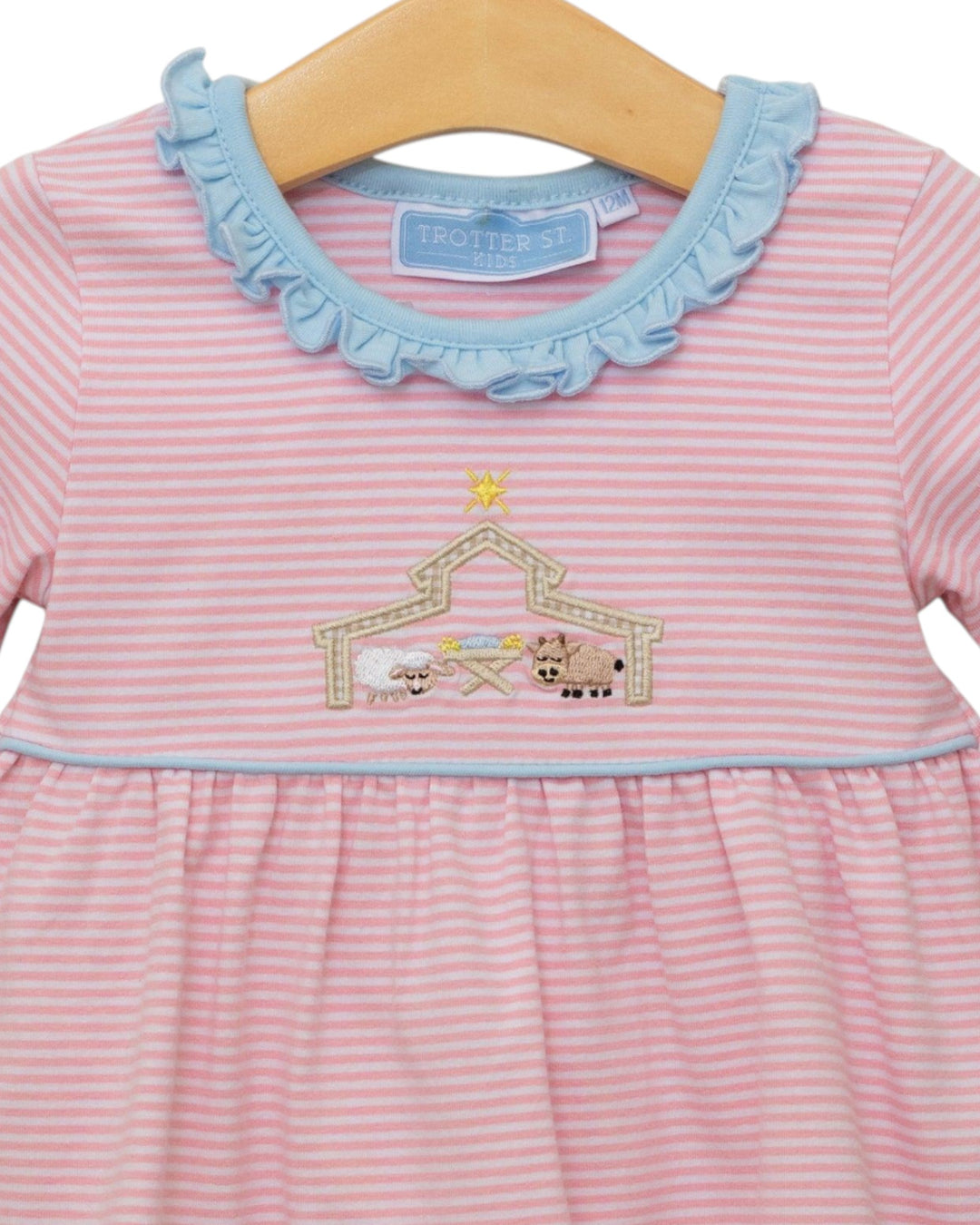 Nativity Ruffle Pink Stripe Girls Bloomer Set