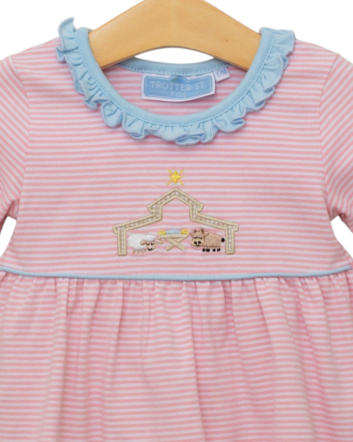 Nativity Ruffle Pink Stripe Girls Bloomer Set