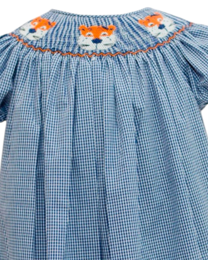Navy/Orange Tiger Bishop Smock Dress, That Store, close