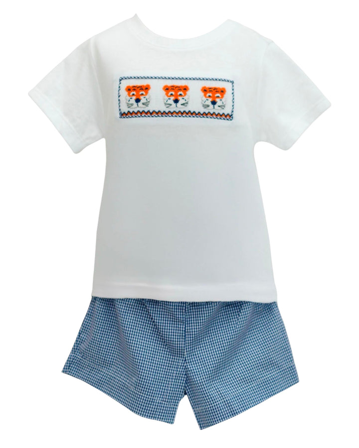 Navy/Orange Tiger Smock Short Set, That Store, front