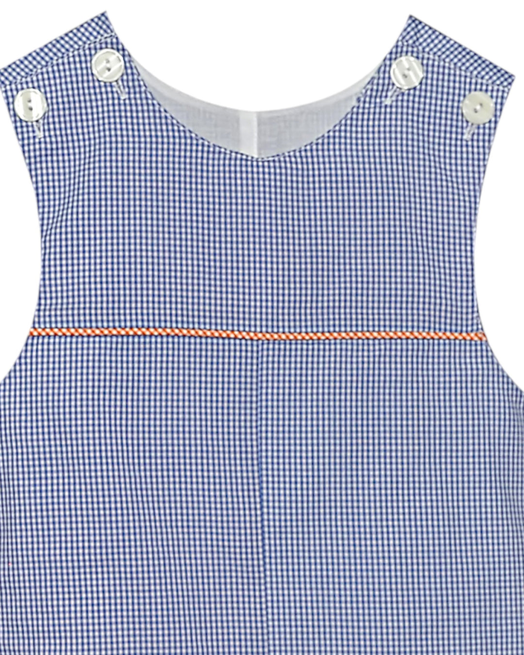 Blue checkered dress with white buttons on a white background