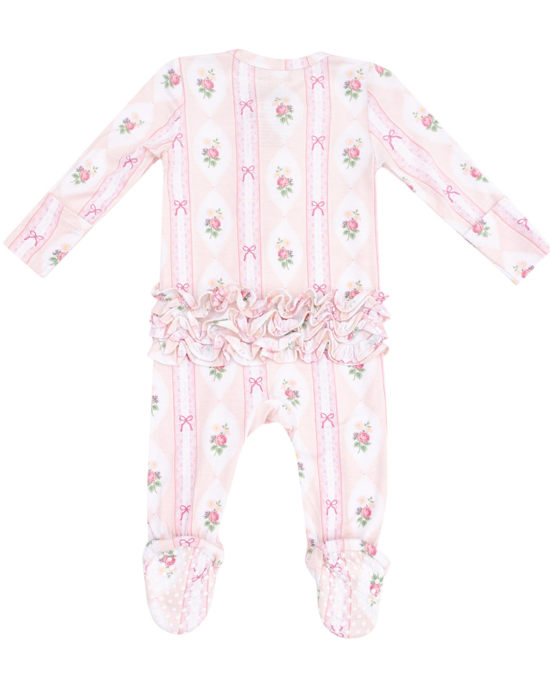 Ogee Lace Pink Floral  2 Way Ruffle Zipper Footie, That Store, back