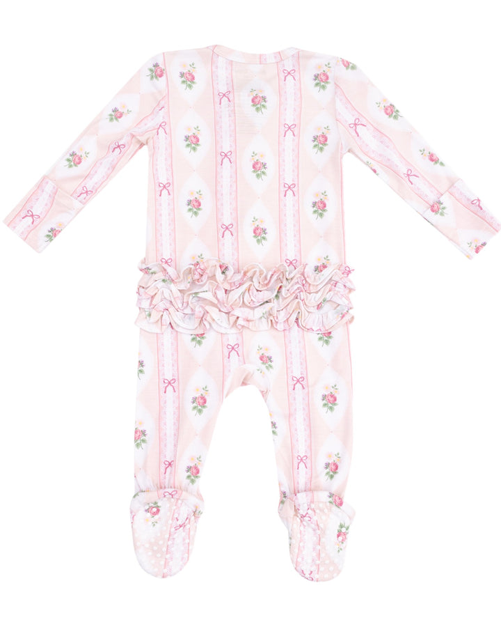 Ogee Lace Pink Floral  2 Way Ruffle Zipper Footie, That Store, back