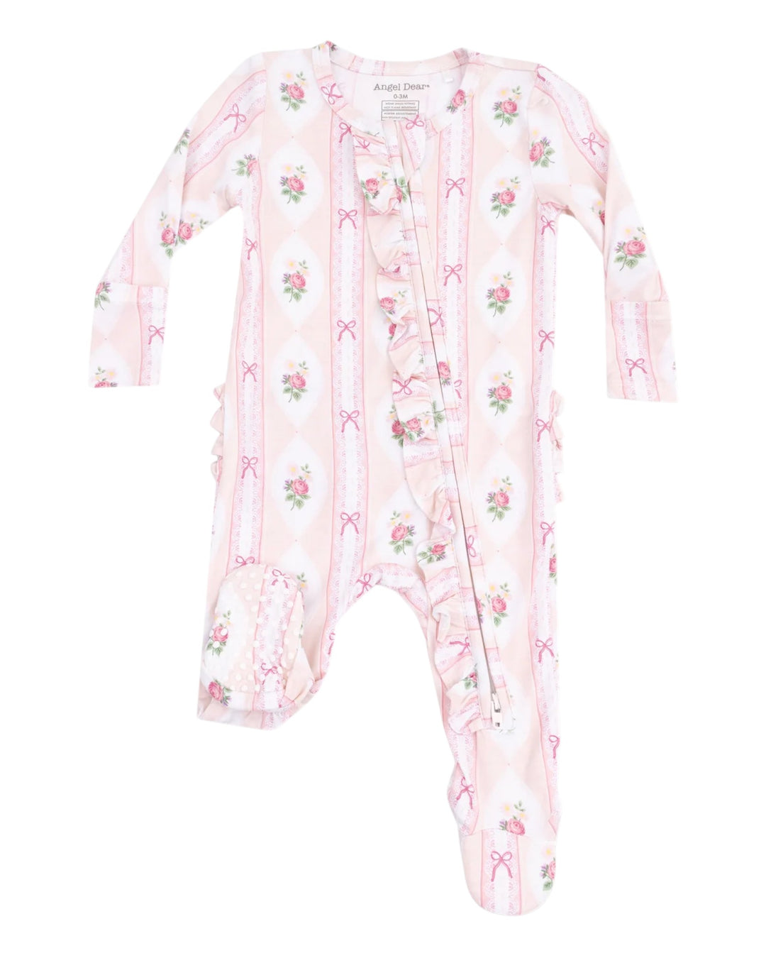 Ogee Lace Pink Floral  2 Way Ruffle Zipper Footie, That Store, front